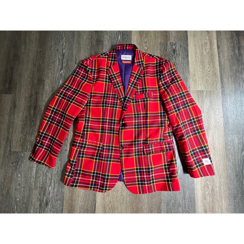 OppoSuits Blazer Mens 48 Red Tartan Plaid Two Button Suit Jacket Holiday Party